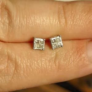 Princess Cut Quad Diamond Stud Earrings